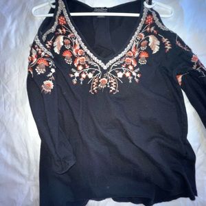 Lucky Brand Embroidered Flowers Top- Medium